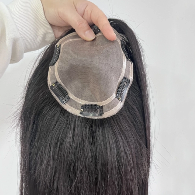 5*6 inch mono base hair topper european #1b color luxury human hair topper YR0052